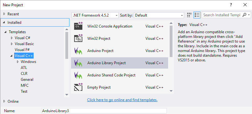 The New project wizard in Visual Studio will include a selection of project types for Arduino. Allowing Arduino projects or libraries or shared code projects to created. Alternatively there is an Open Existing Sketch function that automatically creates a Visual Studio project and solution from existing code