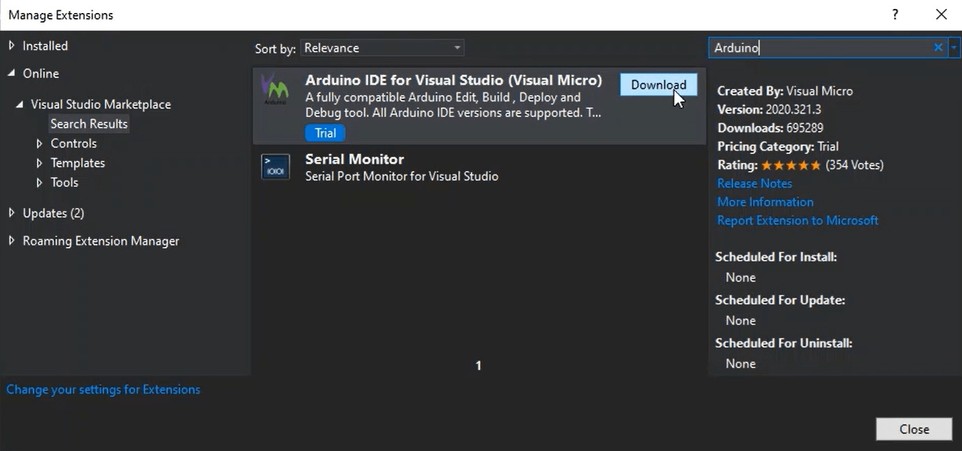 Visual Studio: Downloading Visual Micro Extension from VS