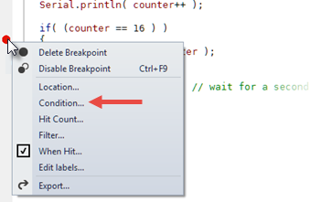 Hit Count Breakpoint Context Menu