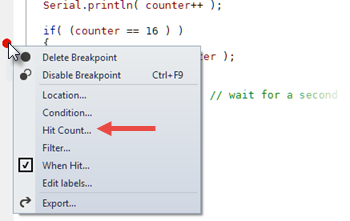 Hit Count Breakpoint Context Menu