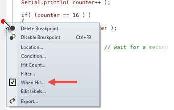 Hit Count Breakpoint Context Menu