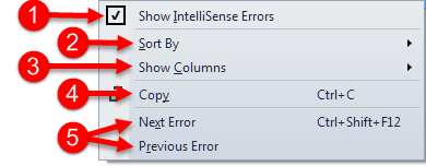 Error List Context Menu