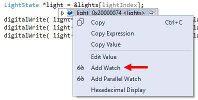 Add Watch Context Menu of Data Tip