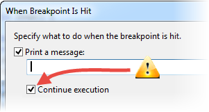 When Hit Continue Execution Checkbox