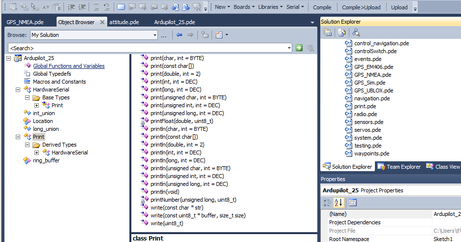 Arduino Code Object and Class Browser