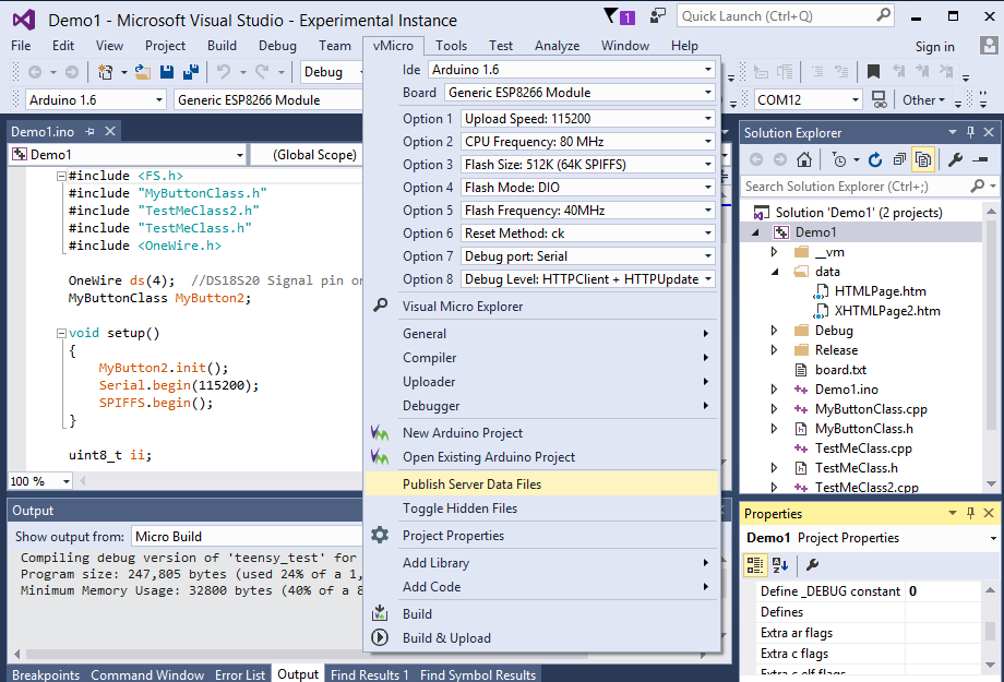 horario Política Penetración Arduino ESP8266 in the Visual Studio IDE