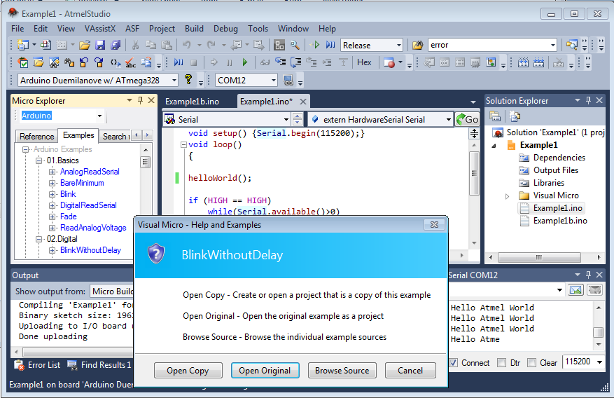 Arduino IDE reference and help explorer. Open or copy Arduino examples with just a few mouse clicks