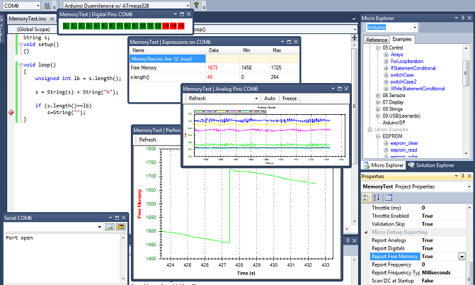 Click to enlarge. Soon to be released open source debugger free memory visualizations. Digital and analog visualizations are included with the debugger upgrade and the free tool gets an arduino explorer