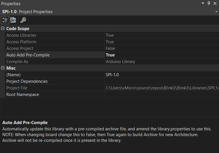 Library Properties for Auto Pre-Compile