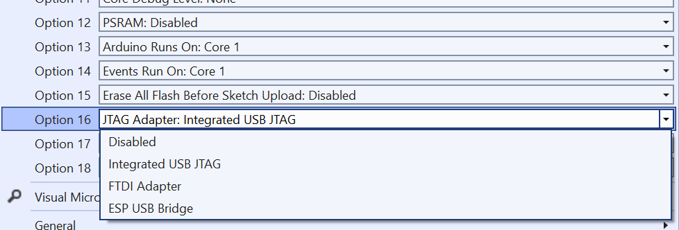 ESP32S3 Board Options for Debugging
