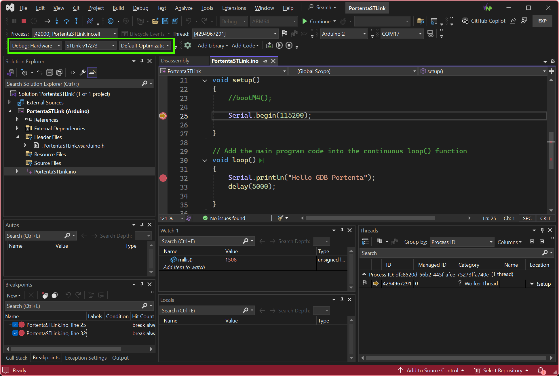 Portenta H7 Debugging in vMicro and Visual Studio