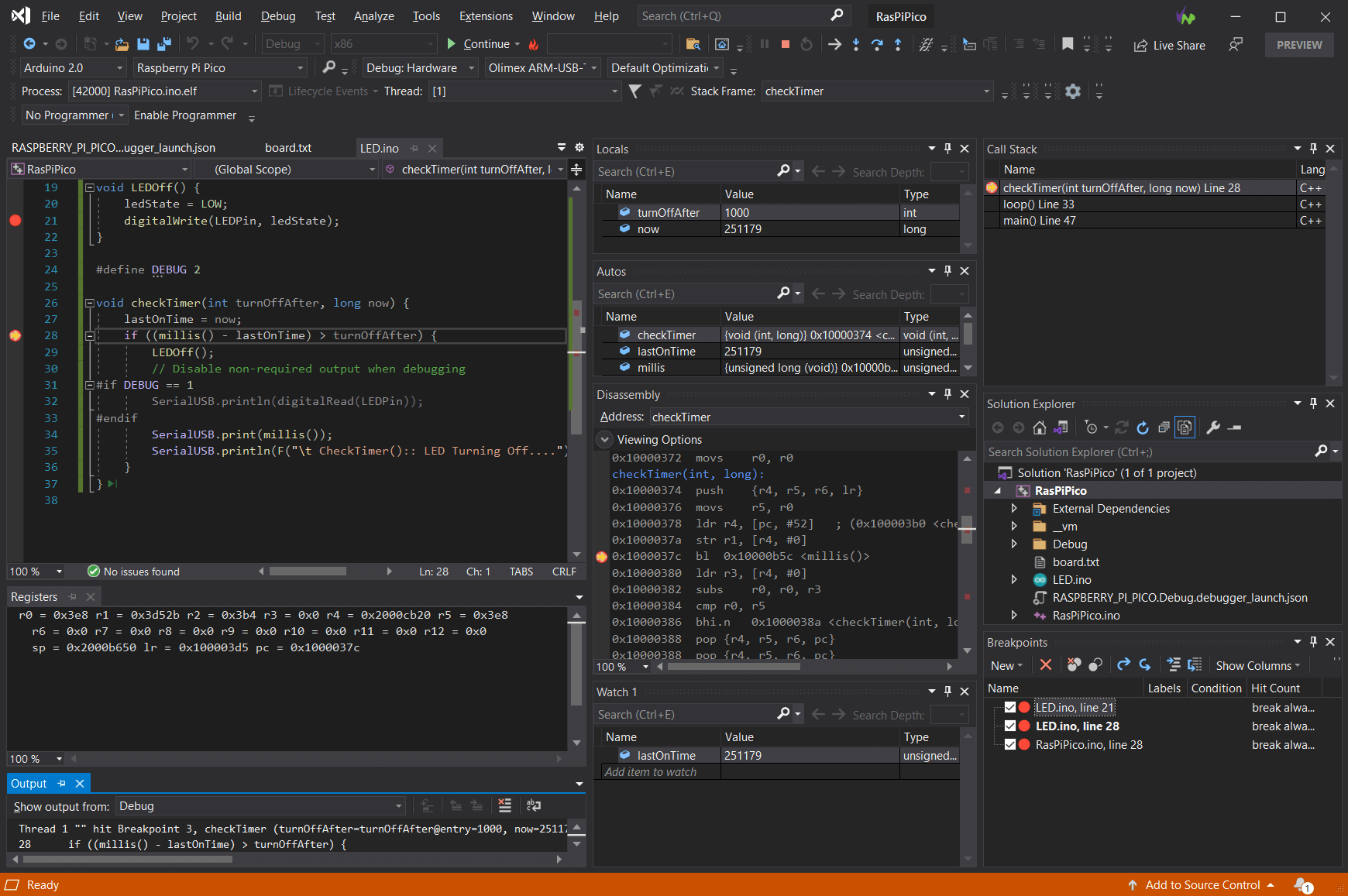 Raspberyy Pi Pico Debugging in vMicro and Visual Studio