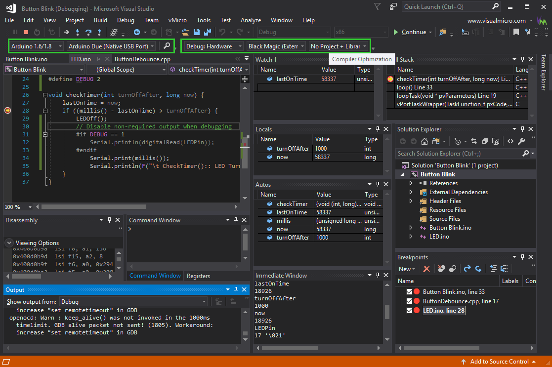 SAM Debugging Arduino DUE in vMicro and Visual Studio