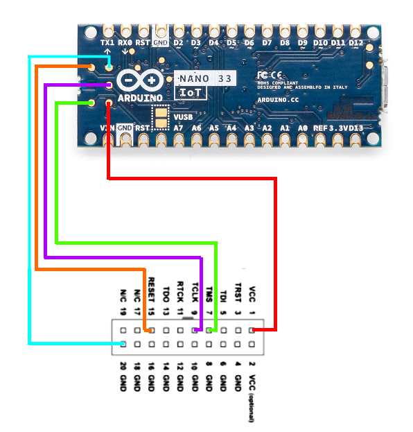 Wiring the Arduino Nano33 IoT to Debugger