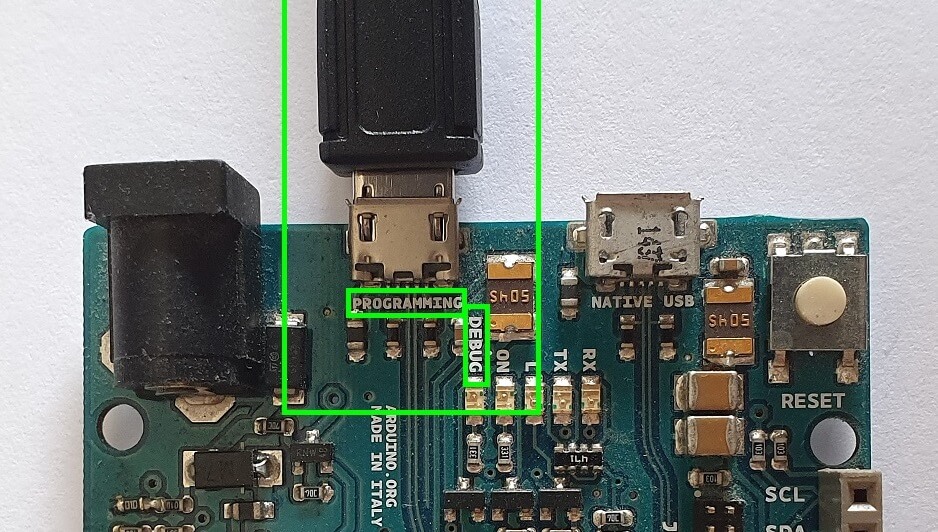 Arduino Zero Debug Port Highlighted