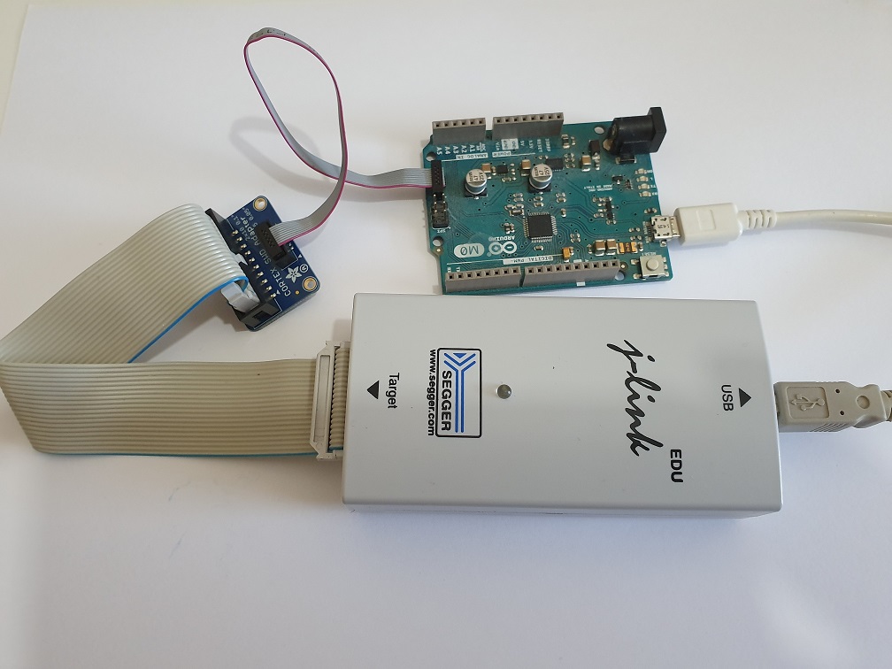 SAMD Connected to JLink using an adapter board and ribbon cables