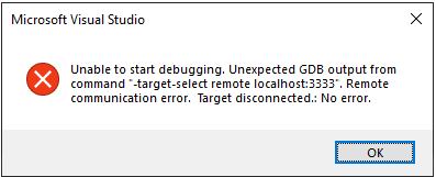 Debug Error when connections between debugger and target are incorrect