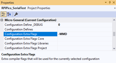 Project Properties with Additional flag to Generate Dependencies