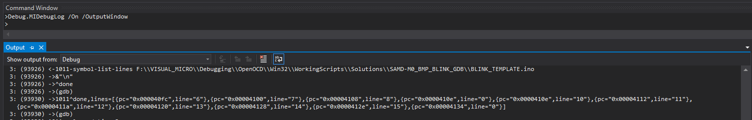 MI to GDB Logging in VS