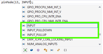 ESP32 Intellisense Suggestions for Pull Up / Down Resistors