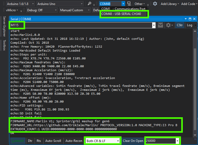 Marlin: Getting Existing Firmware Version in Visual Micro via Serial Monitor