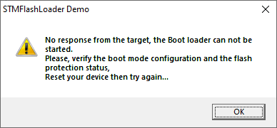 STM32 Flasher Process: Step 1 - Error