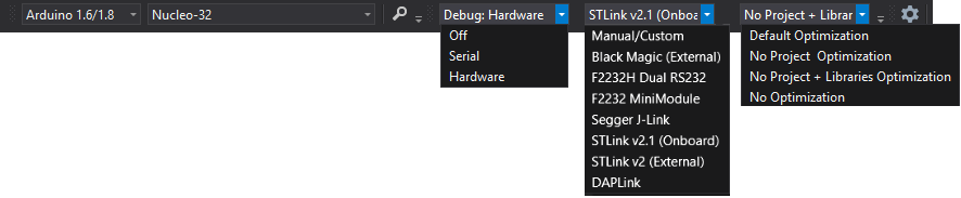 STM32 Built In Debug Toolbar Settings