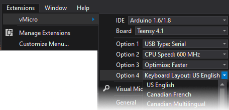 Using the Board Options Menu in Visual Micro