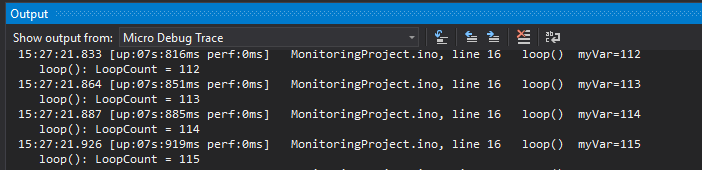 Output Window with Performance Statistics
