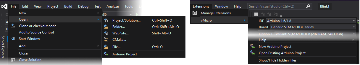 Visual Micro Open Project Choices