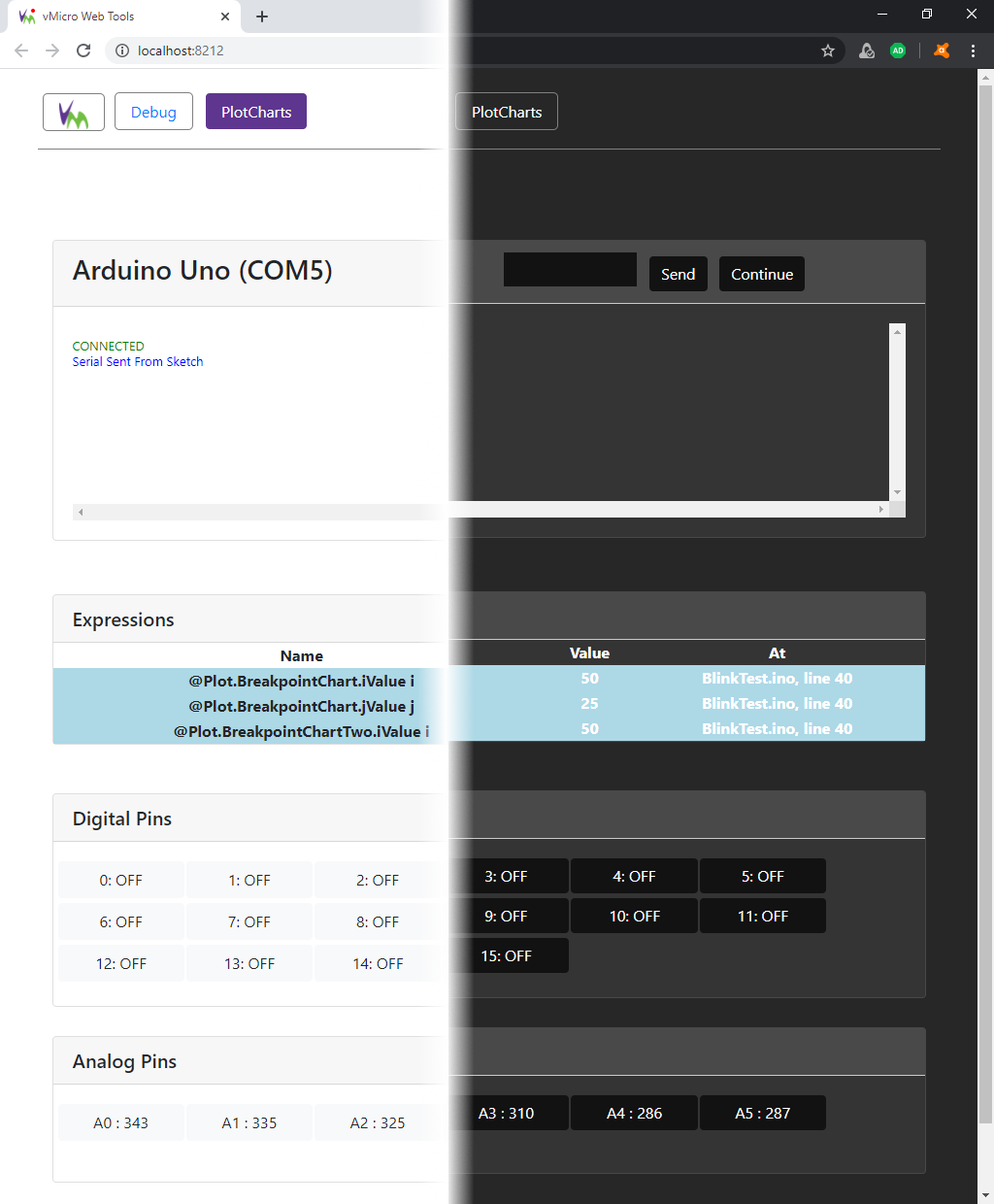 Web Debugger: Light and Dark Themes (Left and Right)